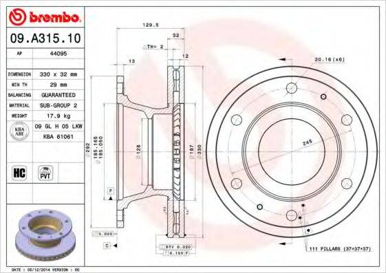 BREMBO 09A31510 Тормозной диск