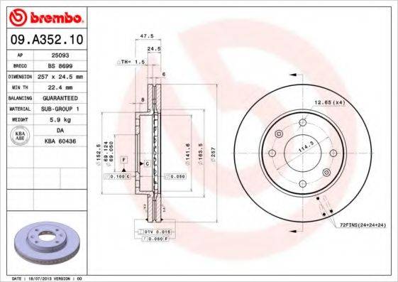 BREMBO 09A35210 Тормозной диск