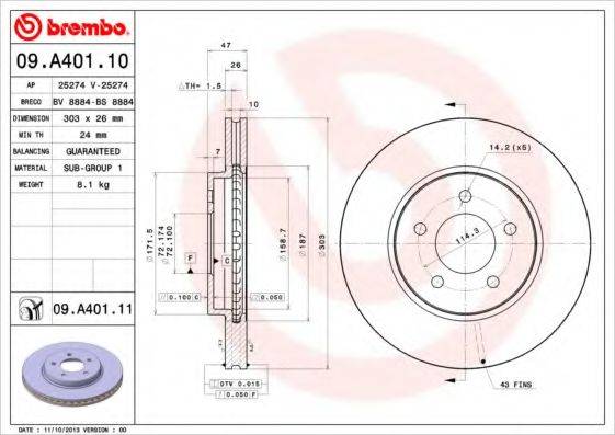 BREMBO 09A40110 Тормозной диск
