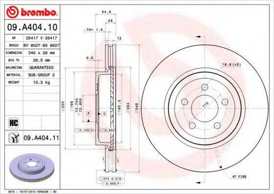 BREMBO 09A40410 Тормозной диск