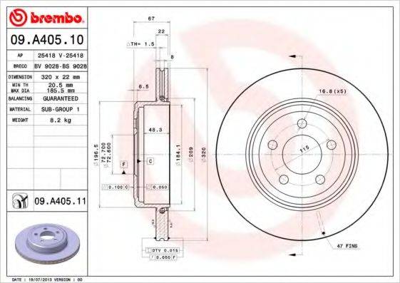 BREMBO 09A40510 Тормозной диск