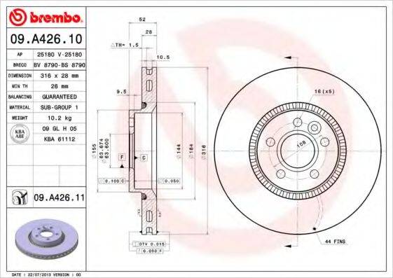 BREMBO 09A42610 Тормозной диск