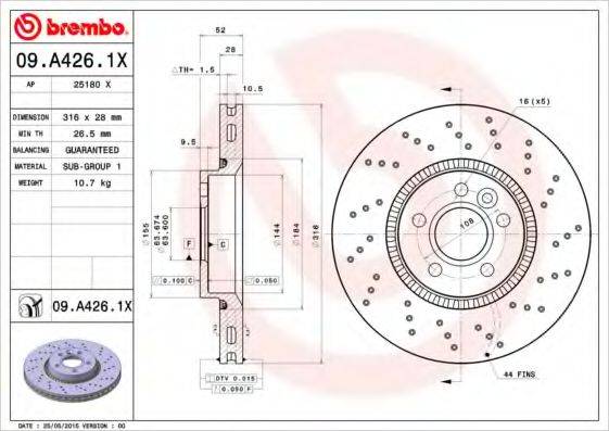 BREMBO 09A4261X Тормозной диск