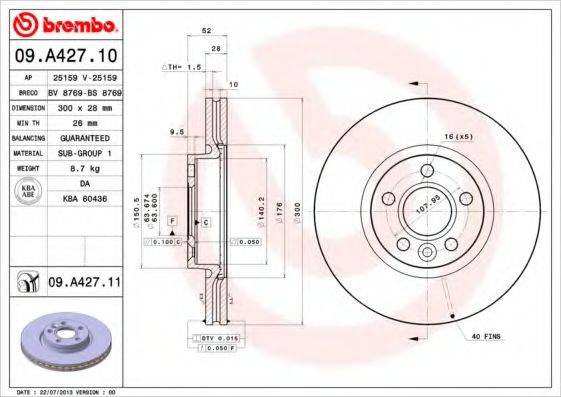 BREMBO 09A42710 Тормозной диск