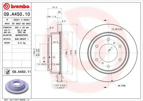 BREMBO 09A45010 Тормозной диск