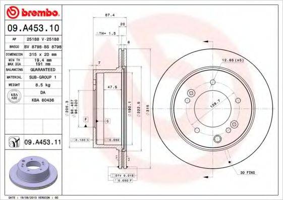 BREMBO 09A45311 Тормозной диск