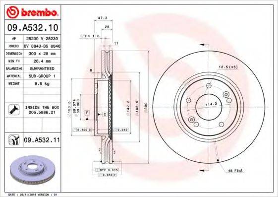 BREMBO 09A53211 Тормозной диск