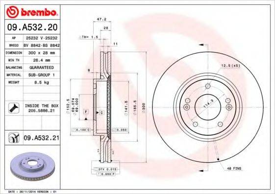 BREMBO 09A53220 Тормозной диск