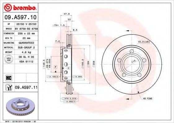 Тормозной диск BREMBO 09.A597.10