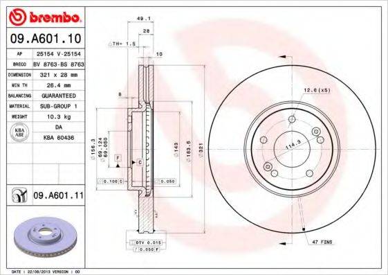 BREMBO 09A60111 Тормозной диск