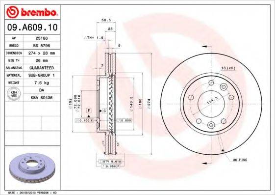 BREMBO 09A60910 Тормозной диск