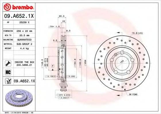 Тормозной диск BREMBO 09.A652.1X