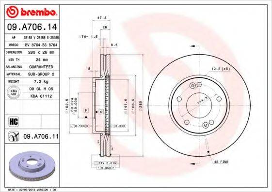 Тормозной диск BREMBO 09.A706.14