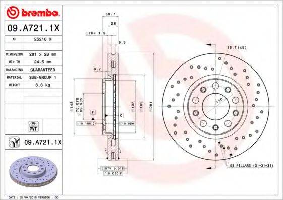 BREMBO 09A7211X Тормозной диск