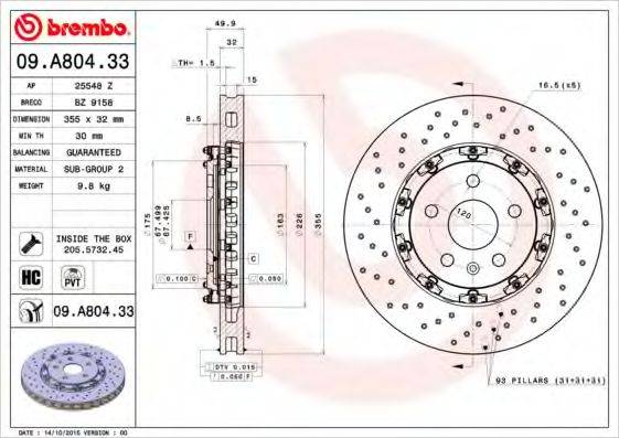 BREMBO 09A80433 Тормозной диск