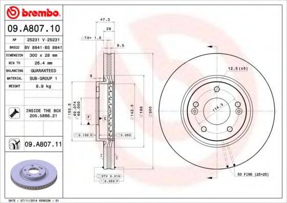 Тормозной диск BREMBO 09.A807.10