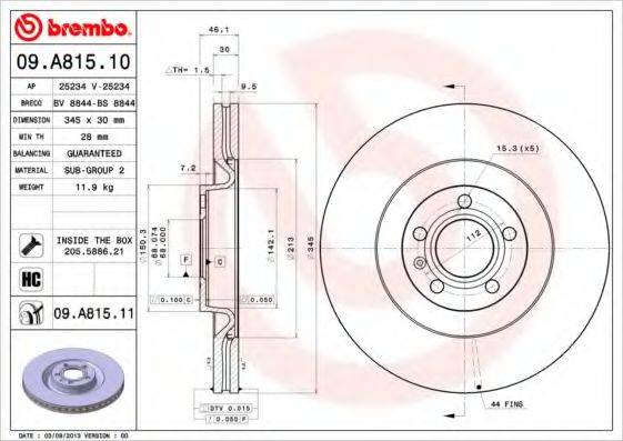 BREMBO 09A81511 Тормозной диск