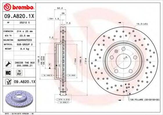 BREMBO 09A8201X Тормозной диск