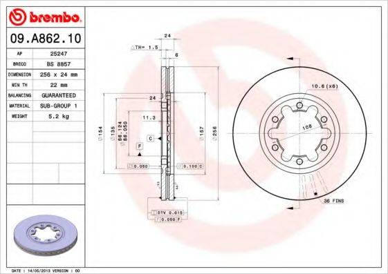 BREMBO 09A86210 Тормозной диск
