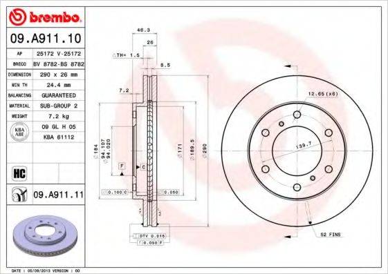 Тормозной диск BREMBO 09.A911.11