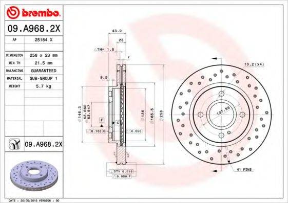 Тормозной диск BREMBO 09.A968.2X