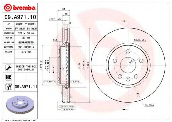 BREMBO 09A97110 Тормозной диск