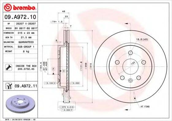 BREMBO 09A97210 Тормозной диск