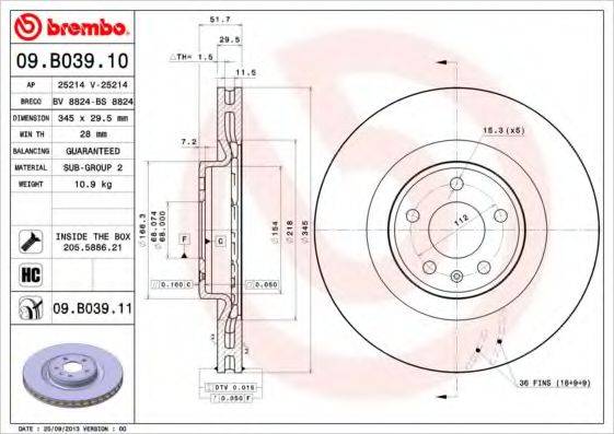 Тормозной диск BREMBO 09.B039.10