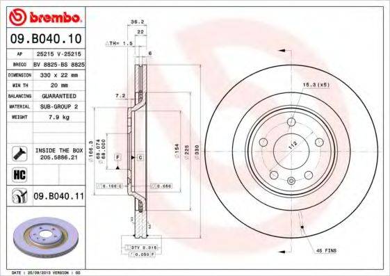 Тормозной диск BREMBO 09.B040.10