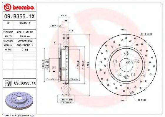 Тормозной диск BREMBO 09.B355.1X