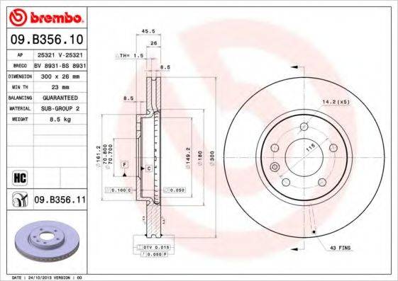 Тормозной диск BREMBO 09.B356.10
