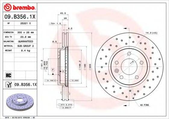 BREMBO 09B3561X Тормозной диск