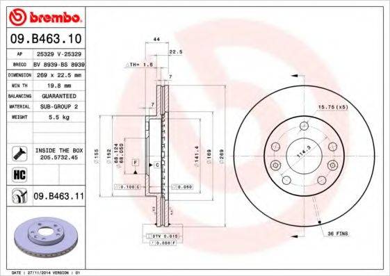 Тормозной диск BREMBO 09.B463.10
