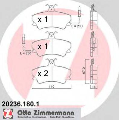 Комплект тормозных колодок, дисковый тормоз ZIMMERMANN 20236.180.1