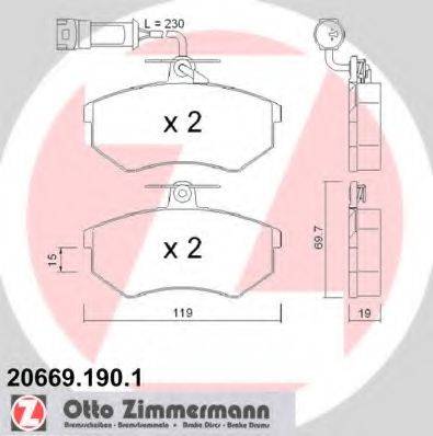 Комплект тормозных колодок, дисковый тормоз ZIMMERMANN 20669.190.1