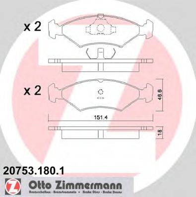 Комплект тормозных колодок, дисковый тормоз ZIMMERMANN 20753.180.1
