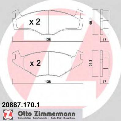 ZIMMERMANN 208871701 Комплект тормозных колодок, дисковый тормоз