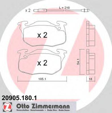 Комплект тормозных колодок, дисковый тормоз ZIMMERMANN 20905.180.1