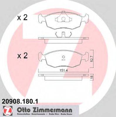 Комплект тормозных колодок, дисковый тормоз ZIMMERMANN 20908.180.1