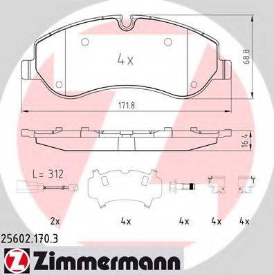 Комплект тормозных колодок, дисковый тормоз ZIMMERMANN 25602.170.3