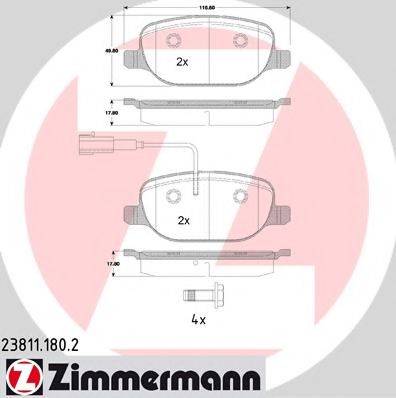 Комплект тормозных колодок, дисковый тормоз ZIMMERMANN 23811.180.2