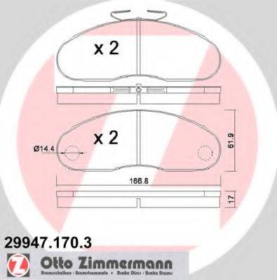 Комплект тормозных колодок, дисковый тормоз ZIMMERMANN 29947.170.3