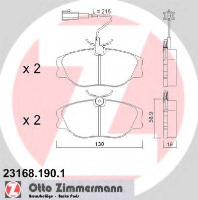 Комплект тормозных колодок, дисковый тормоз ZIMMERMANN 23168.190.1