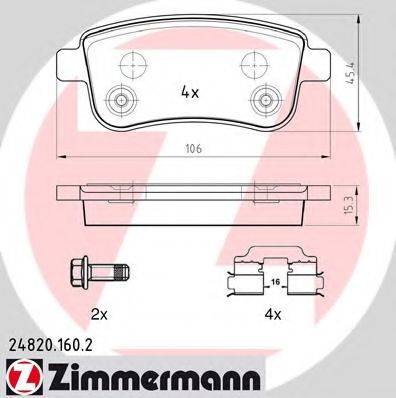Комплект тормозных колодок, дисковый тормоз ZIMMERMANN 24820.160.2