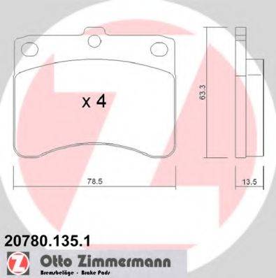 Комплект тормозных колодок, дисковый тормоз ZIMMERMANN 20780.135.1