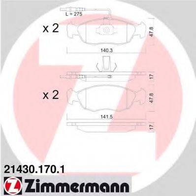 ZIMMERMANN 214301701 Комплект тормозных колодок, дисковый тормоз