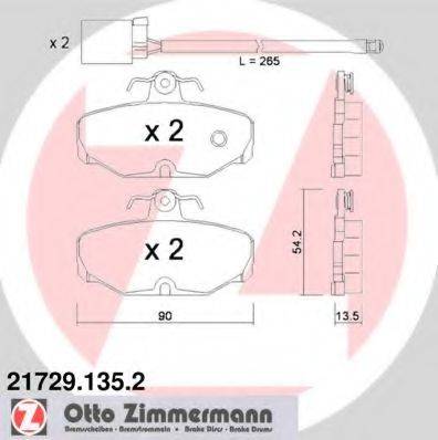 Комплект тормозных колодок, дисковый тормоз ZIMMERMANN 21729.135.2