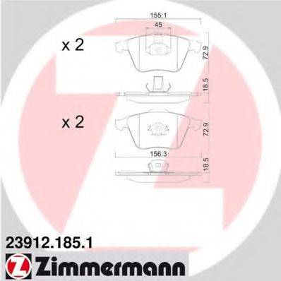 Комплект тормозных колодок, дисковый тормоз ZIMMERMANN 23912.185.1