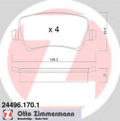 Комплект тормозных колодок, дисковый тормоз ZIMMERMANN 24496.170.1