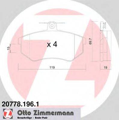 Комплект тормозных колодок, дисковый тормоз ZIMMERMANN 20778.196.1